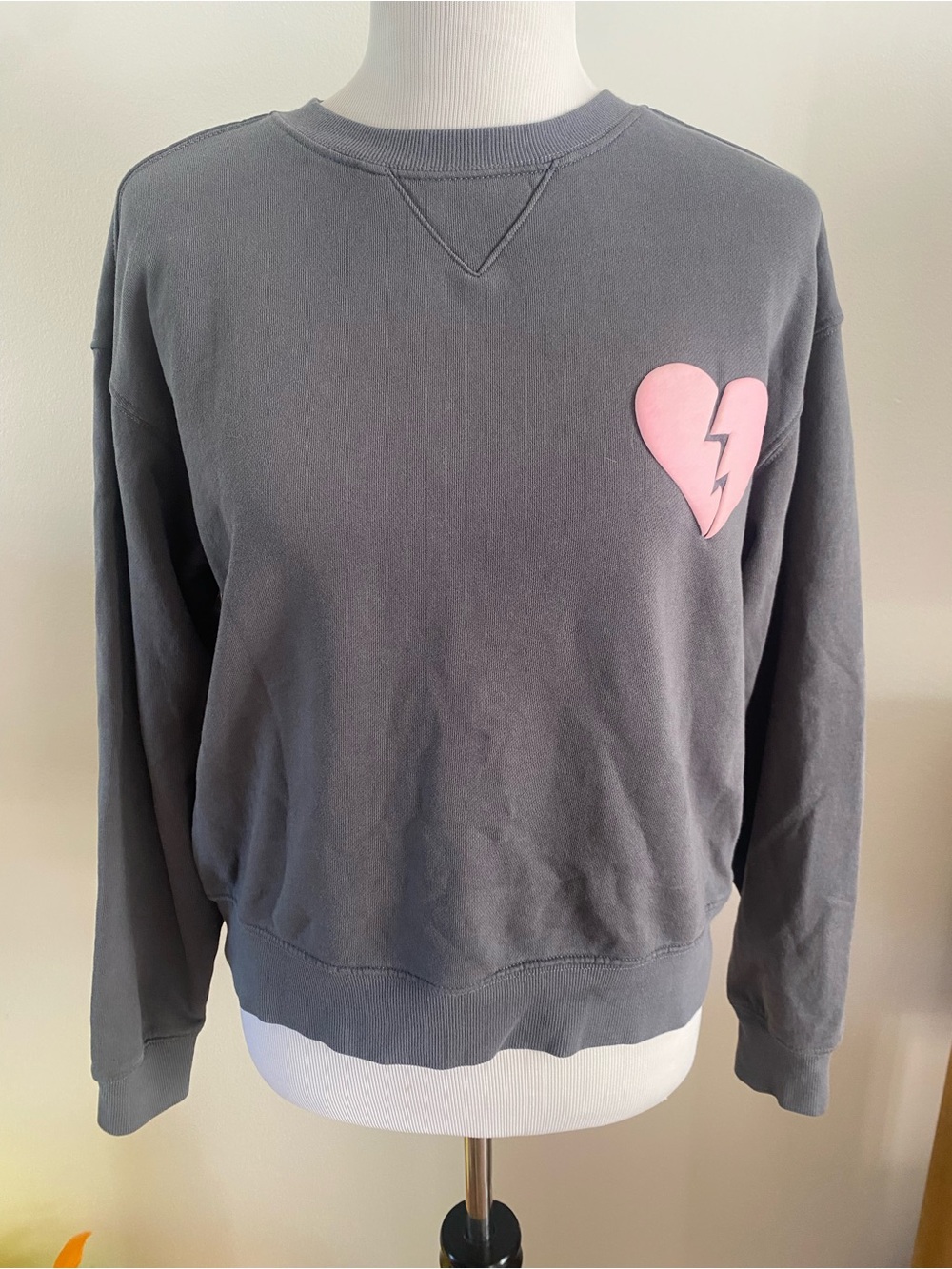 Wildfox Gray Pullover Sweatshirt Pink Lightning Bolt Heart Graphic